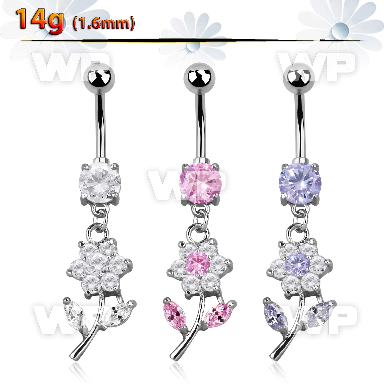 j61gelt steel belly ring lower 8mm prong set cz stone a dangling belly piercing