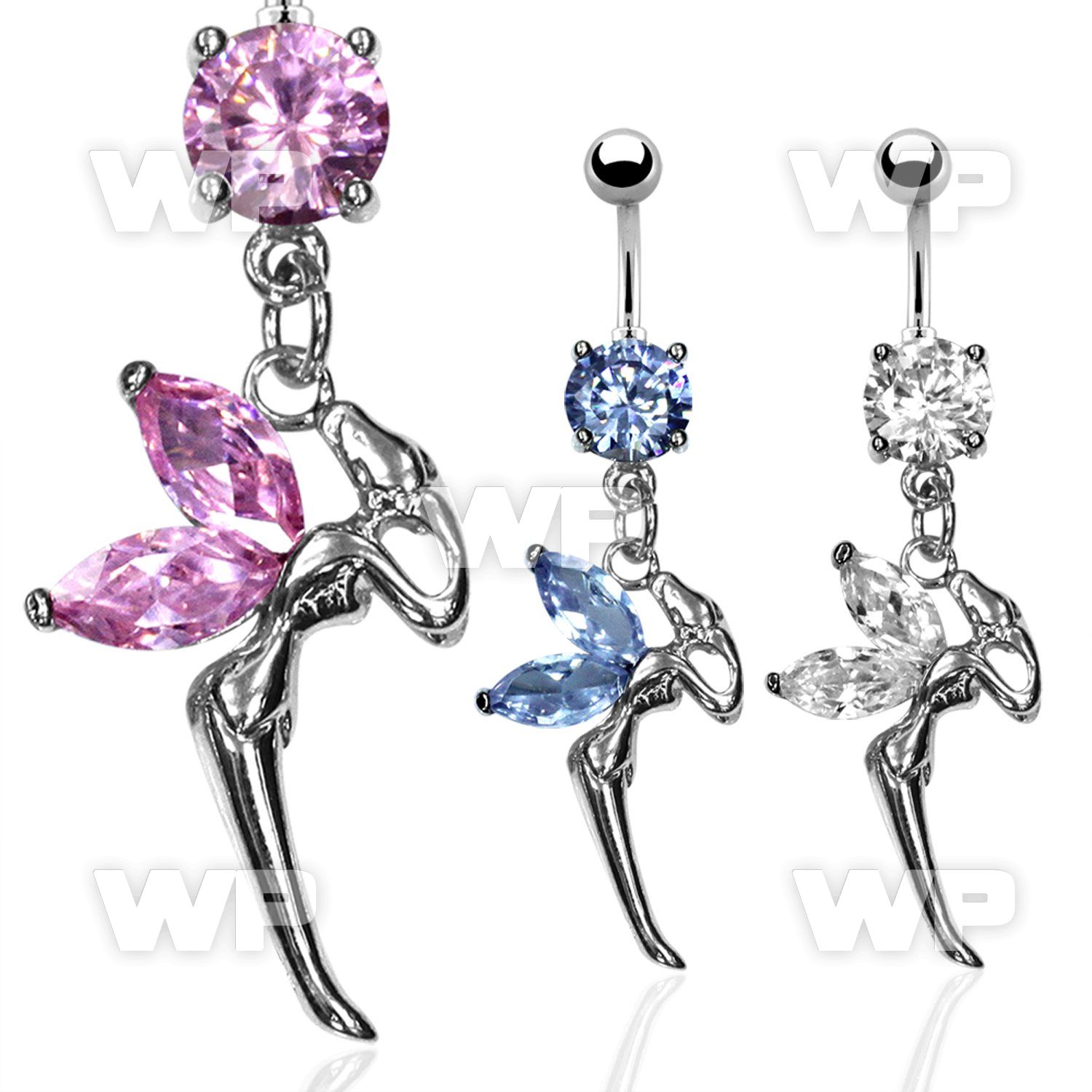 j61gepz steel belly ring w dangling dangling fairy design cz belly piercing