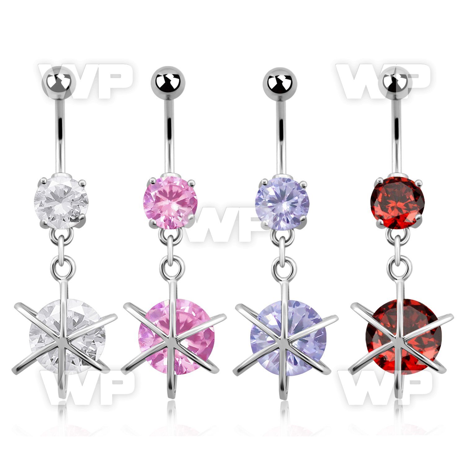 j61gkzk steel belly ring w dangling dangling big round cz stone belly piercing