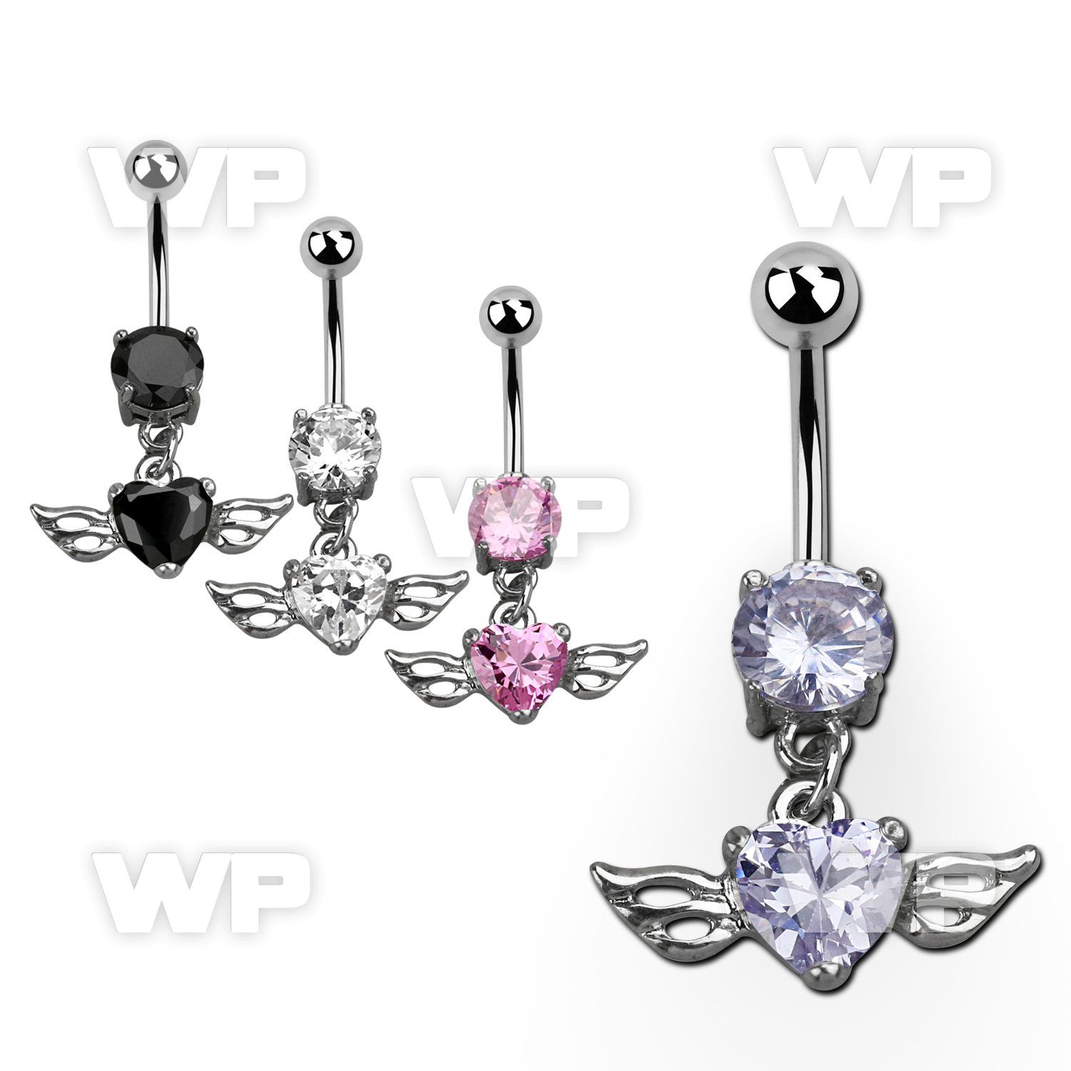 j61gsty steel belly ring w dangling dangling heart shaped cz belly piercing