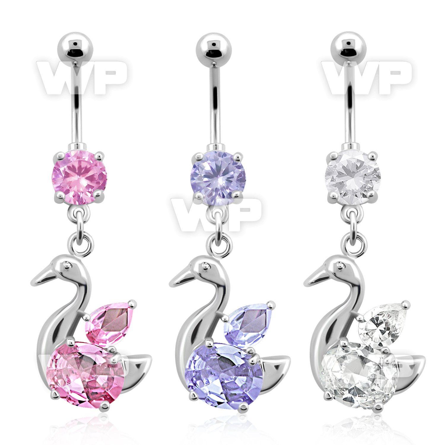 j61gt9 steel belly ring w dangling elegant swan cz stone belly piercing