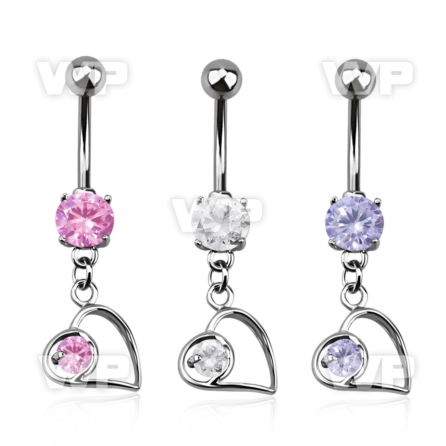 j61gyy steel belly ring w dangling lying heart shape round cz belly piercing