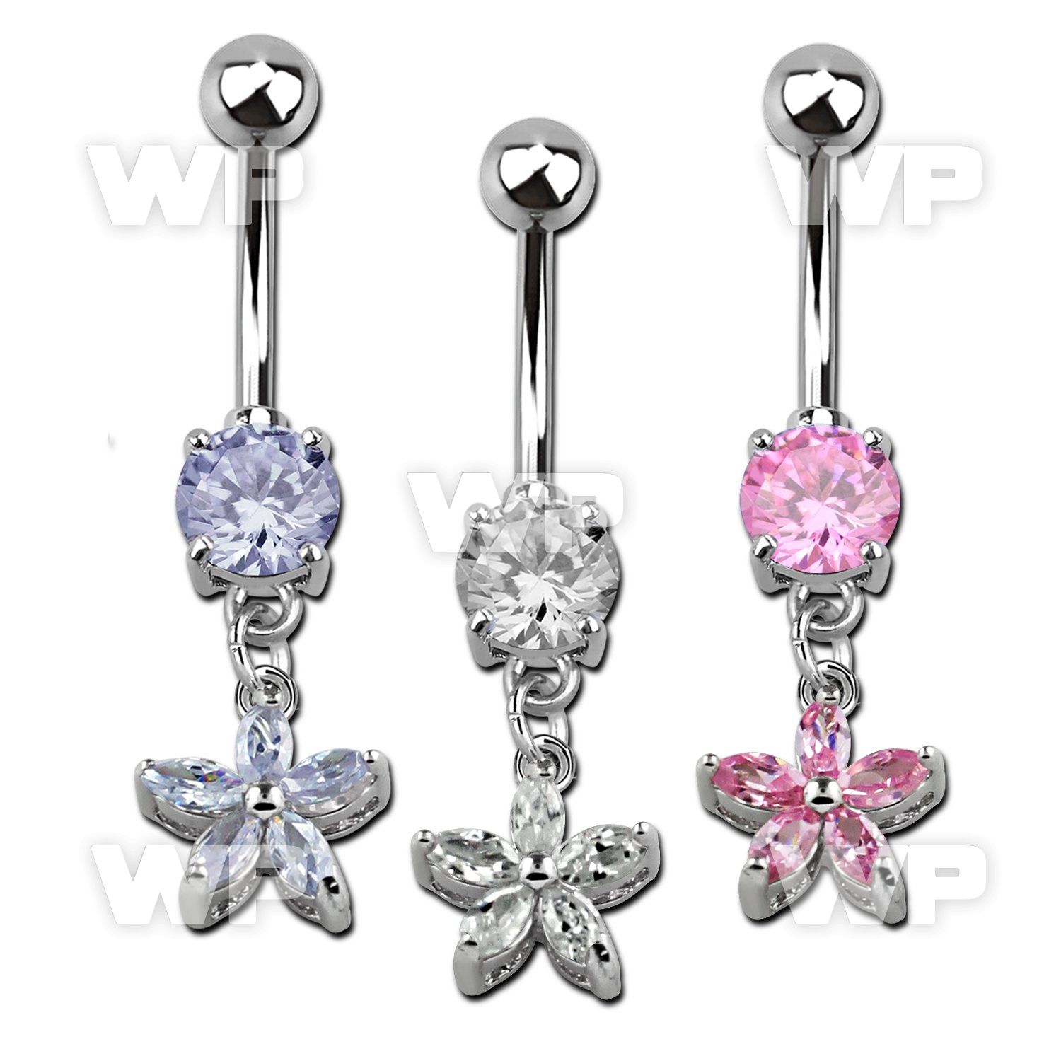 j61gze9 steel belly ring w dangling dangling flower petals form belly piercing