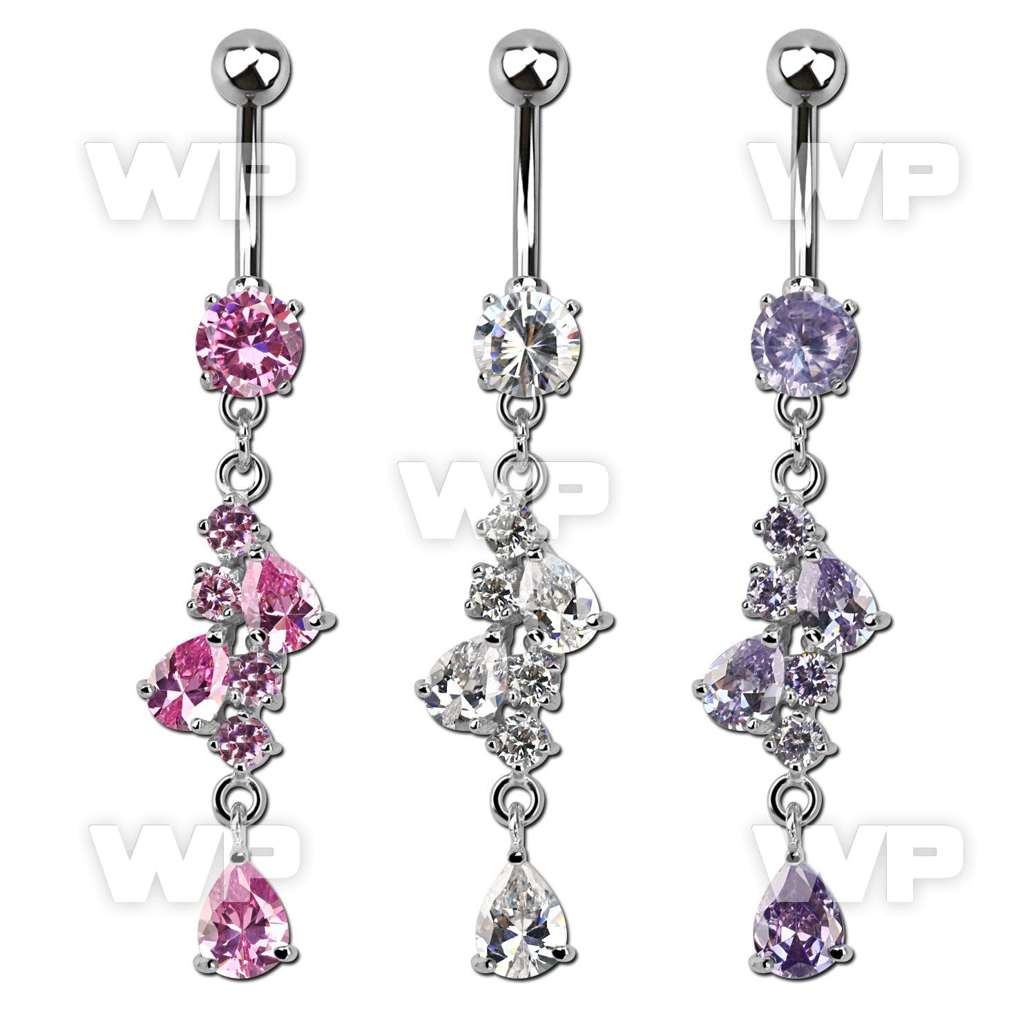 j61gzek steel belly ring lower 8mm prong set cz stone a dangling belly piercing