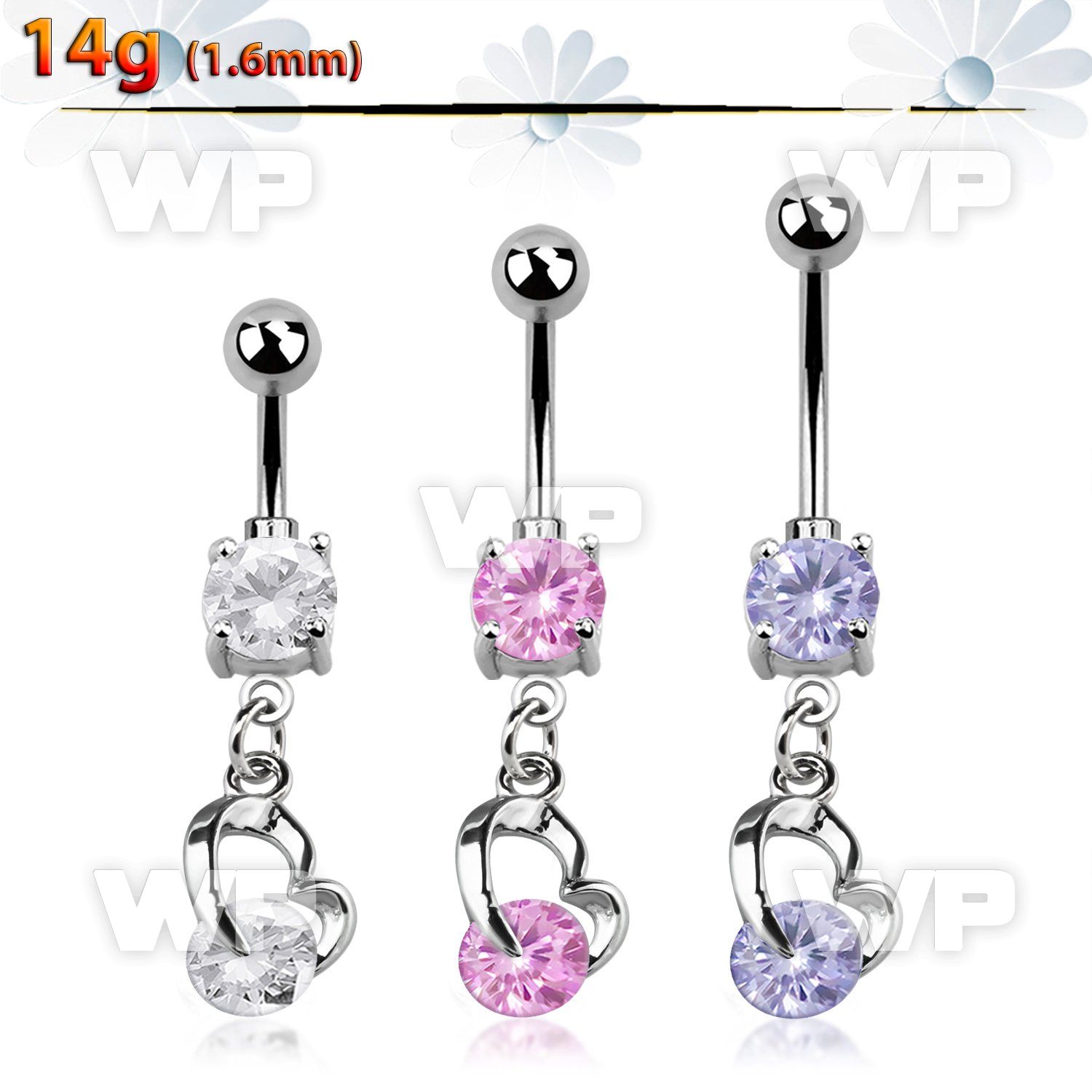 j61gzll steel belly ring press fit double jewel ball dangling belly piercing