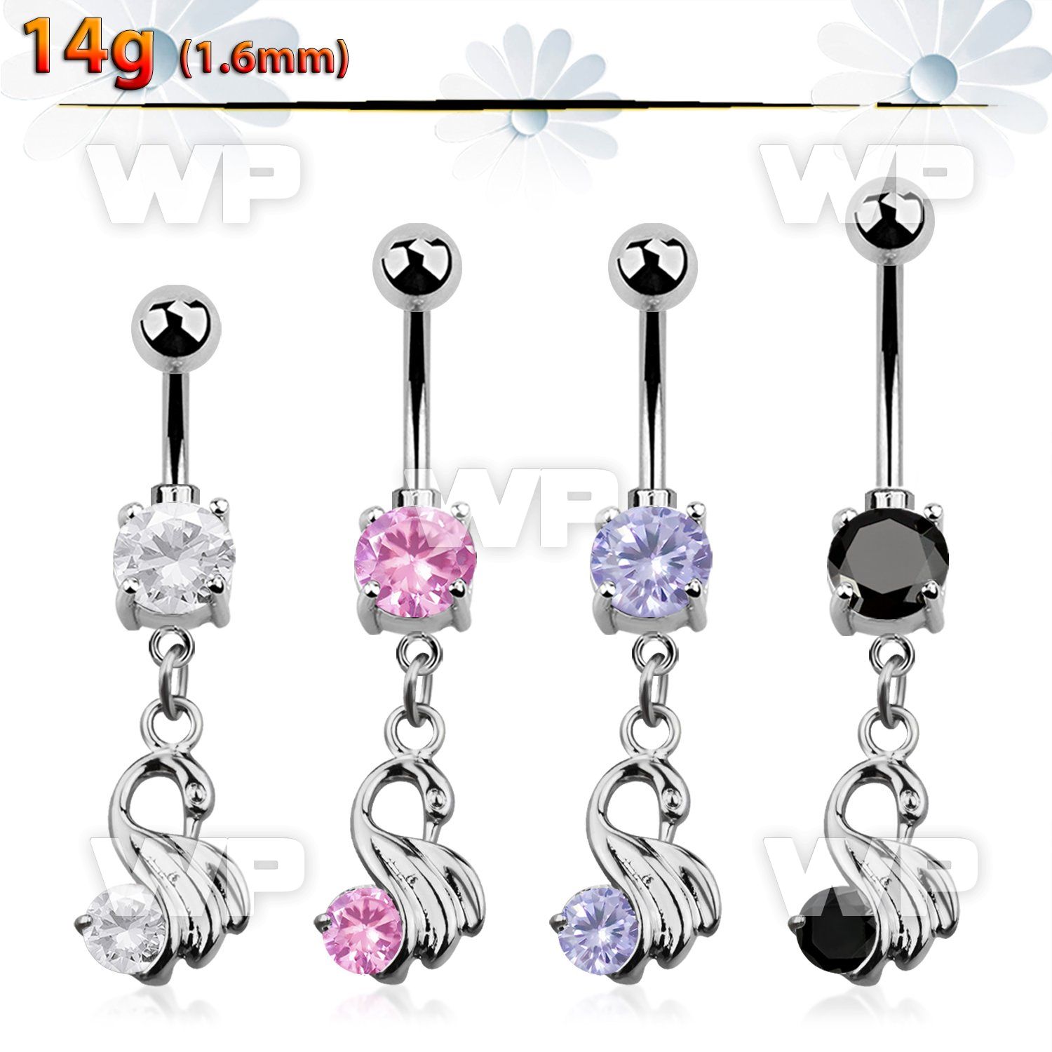 j61gzls steel belly ring press fit double jewel ball dangling belly piercing