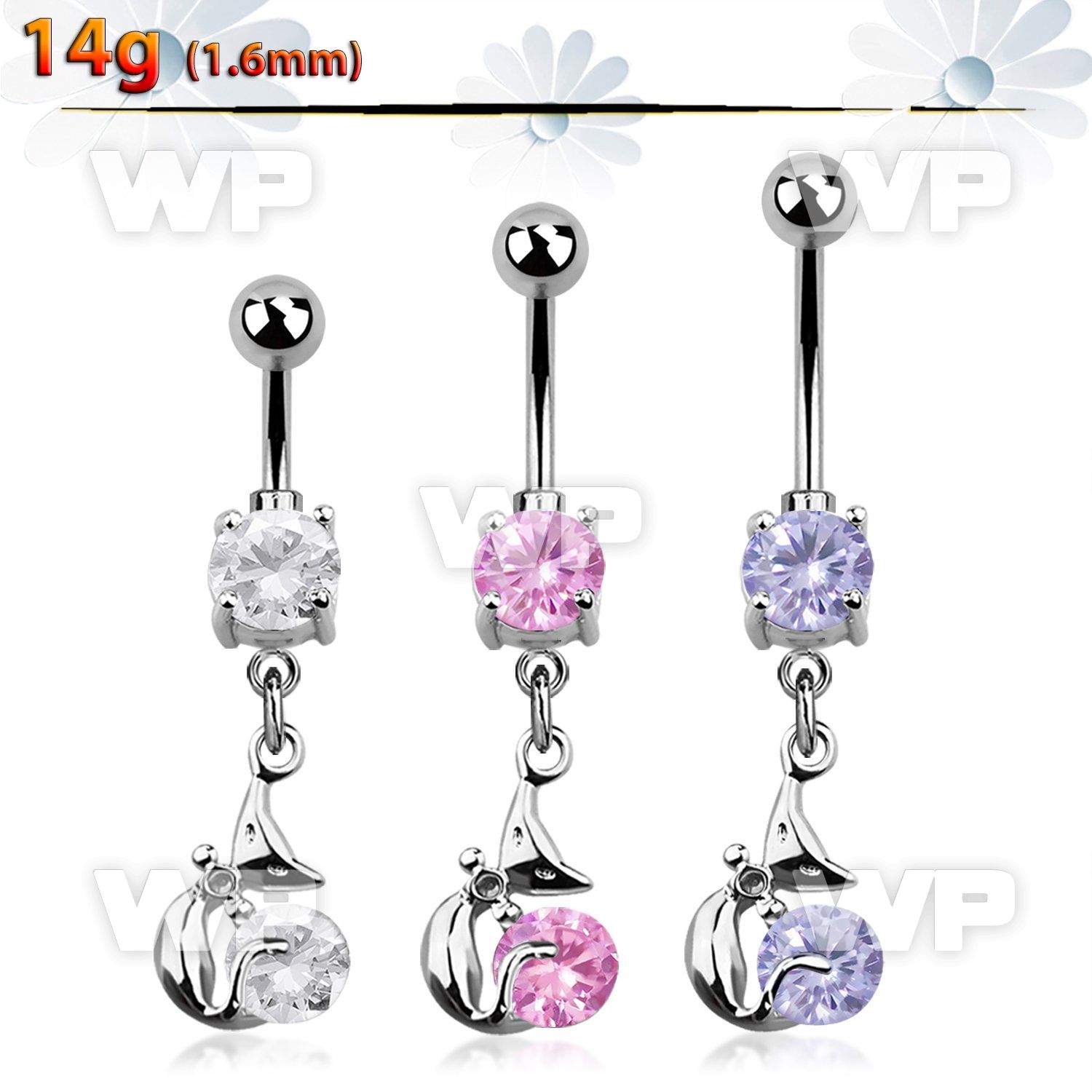 j61gzlt steel belly ring press fit double jewel ball dangling belly piercing