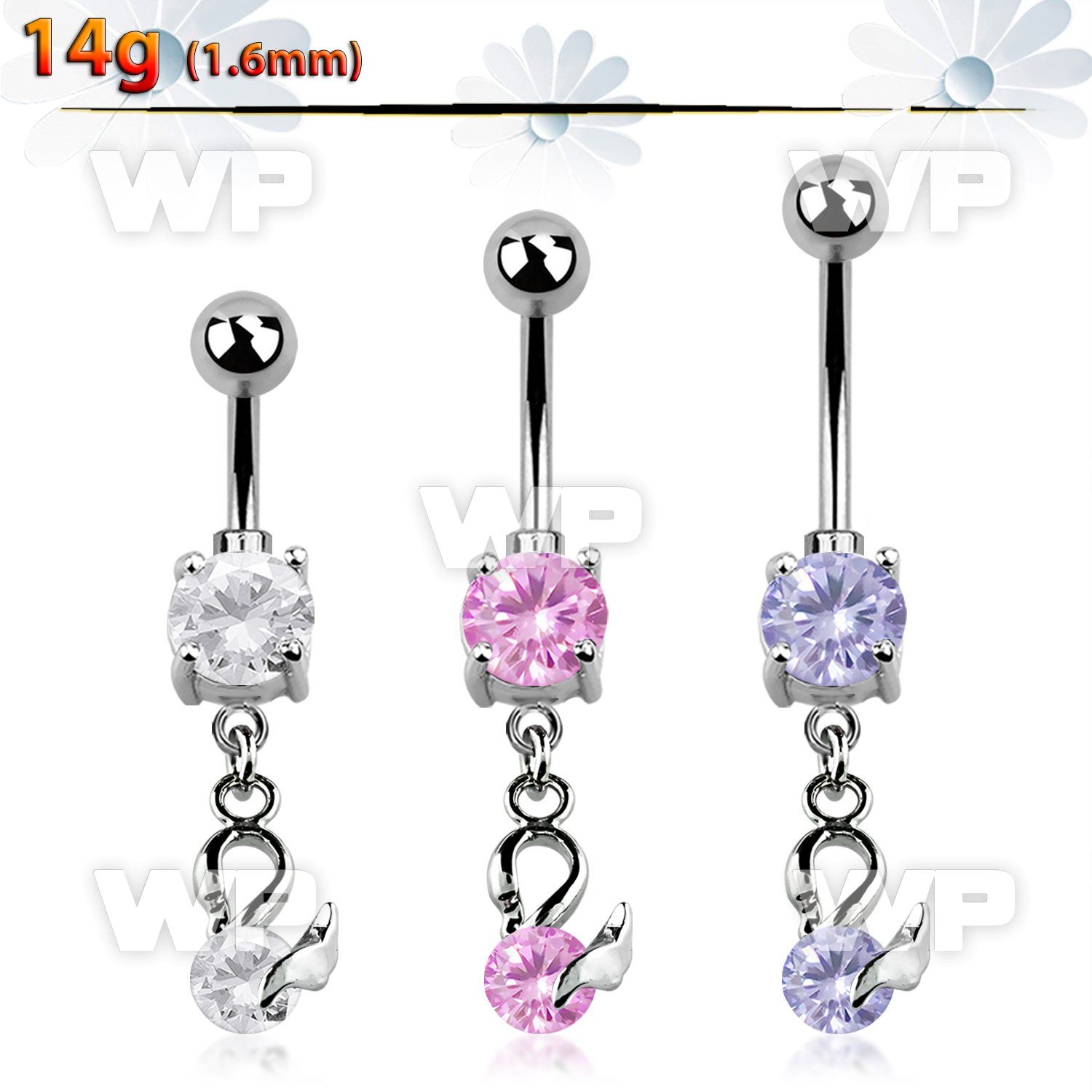 j61gzly steel belly ring press fit double jewel ball dangling belly piercing