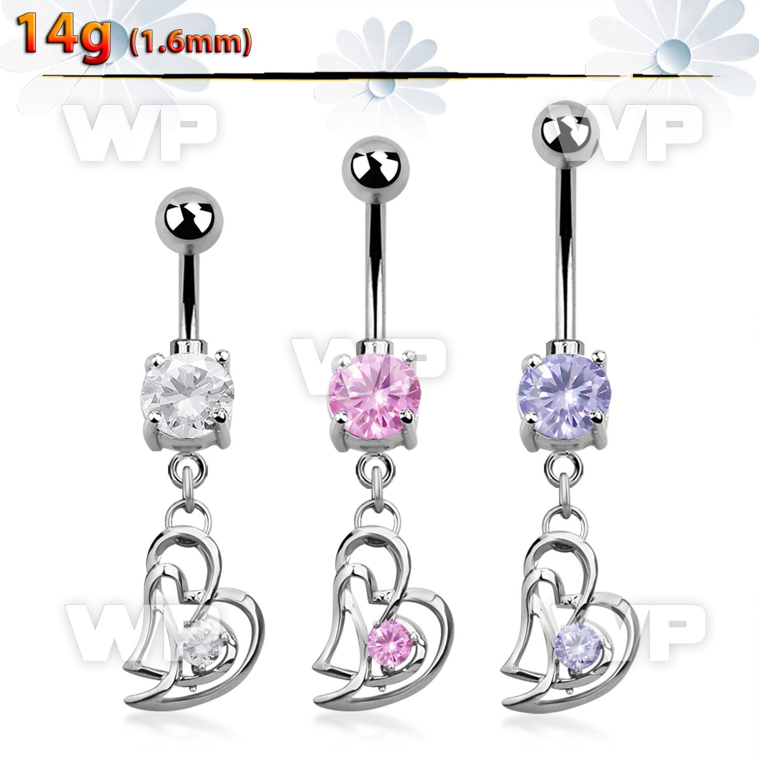 j61gzlz steel belly ring press fit double jewel ball dangling belly piercing