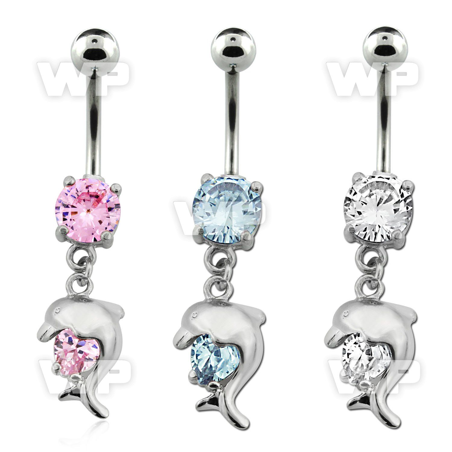 j61gzpp steel belly ring w dangling dangling dolphin design cz belly piercing