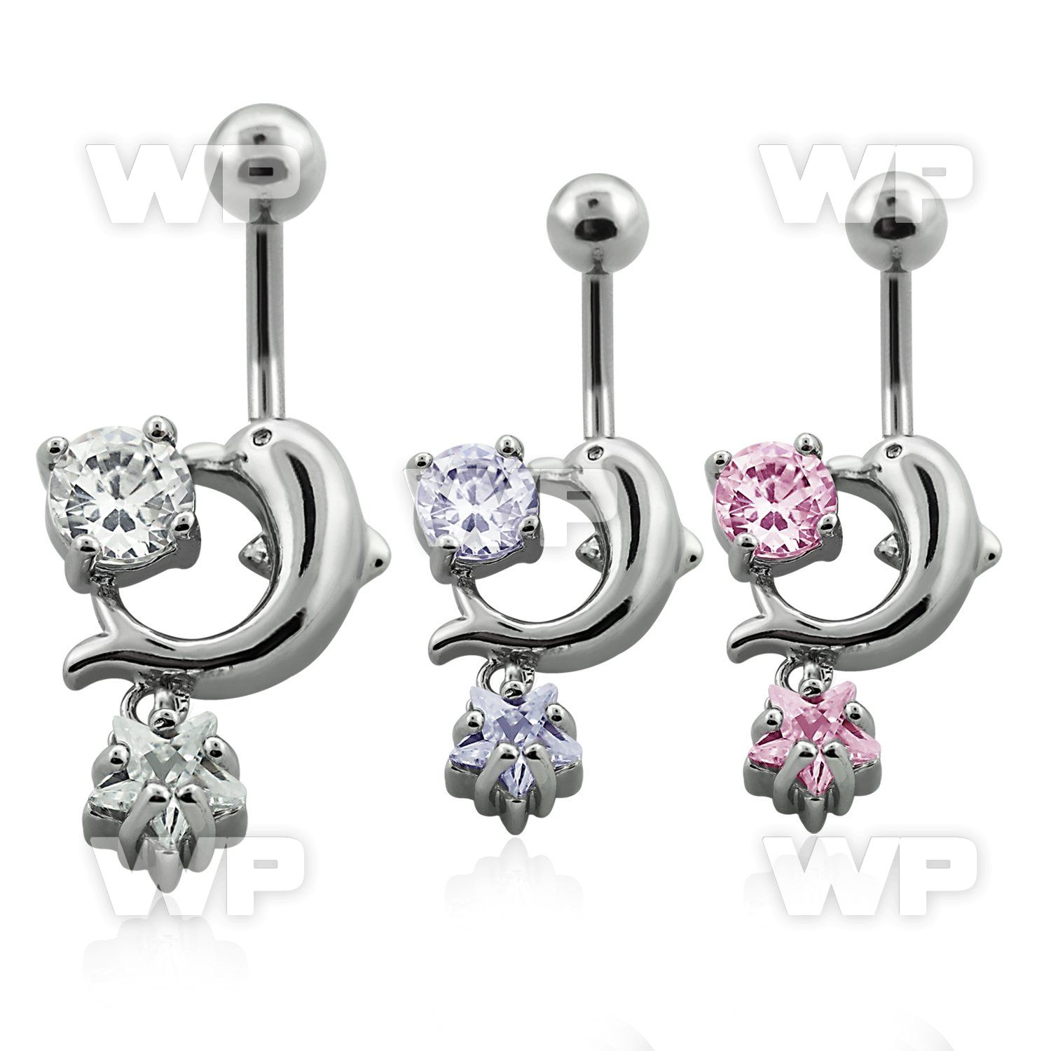 j61gzt0 steel belly ring lower dolphin round prong set cz stone belly piercing