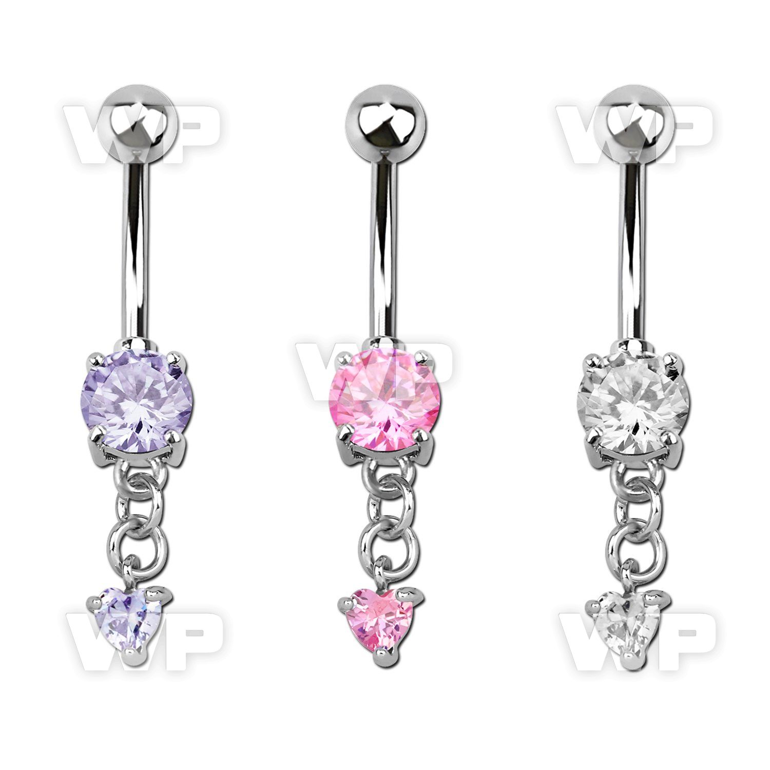 j61gzzl steel belly ring 6mm heart prong set cz stone dangling belly piercing