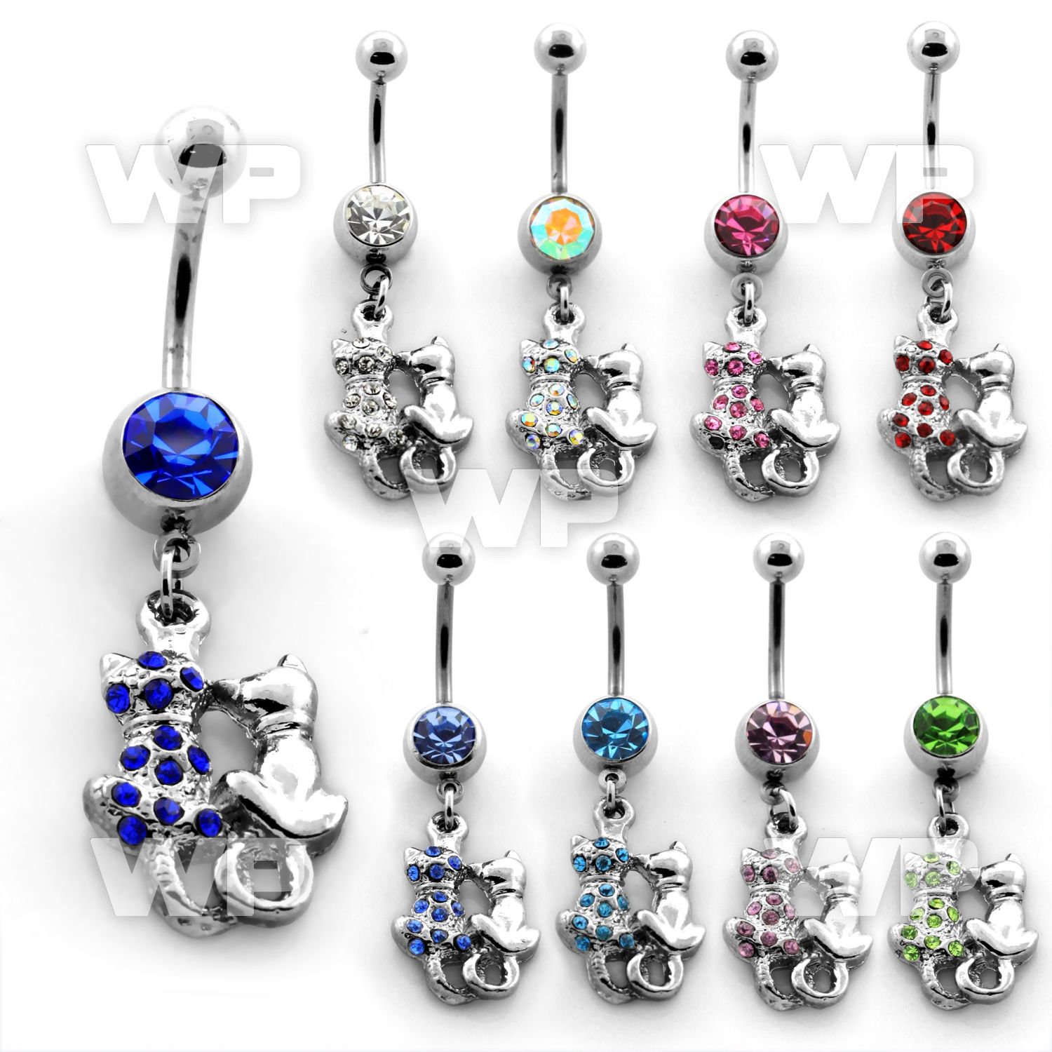 j61k6r steel belly ring w dangling twin cat design length 10mm belly piercing