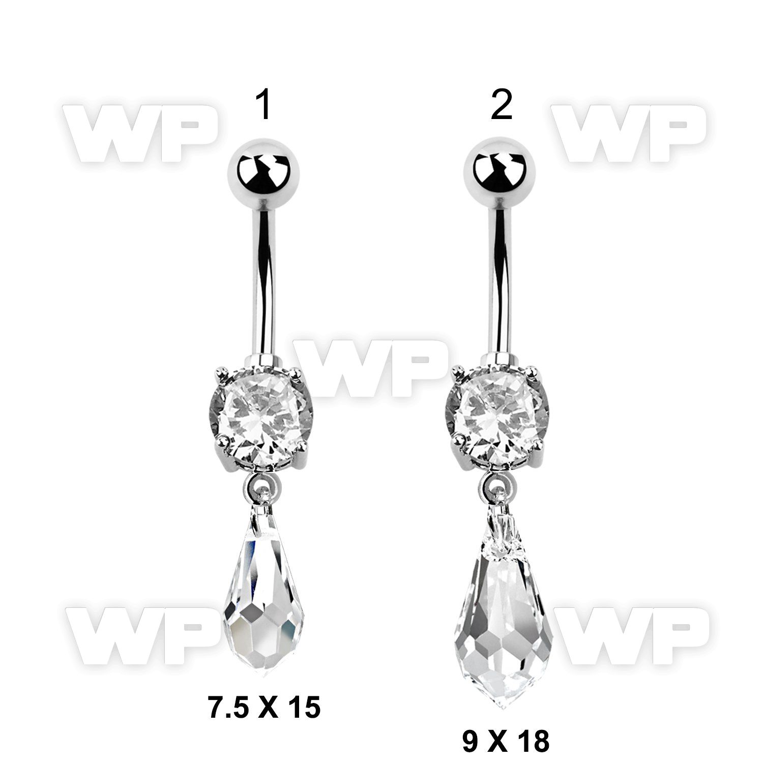 j61lek steel belly ring w dangling long drop shaped crystal belly piercing