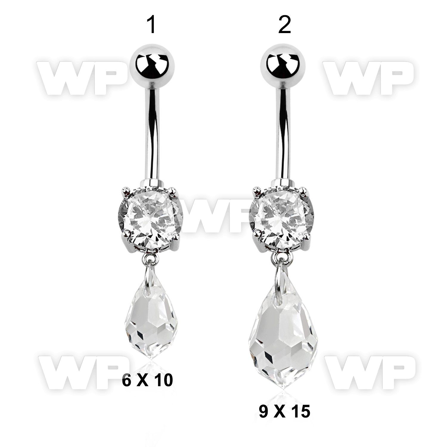 j61lep steel belly ring w dangling tear drop shaped crystal belly piercing