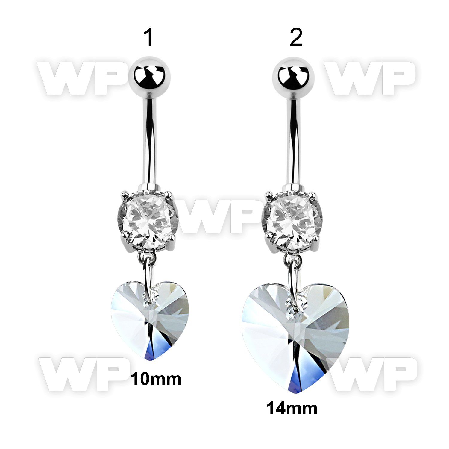 j61les steel belly ring w dangling heart shaped crystal belly piercing