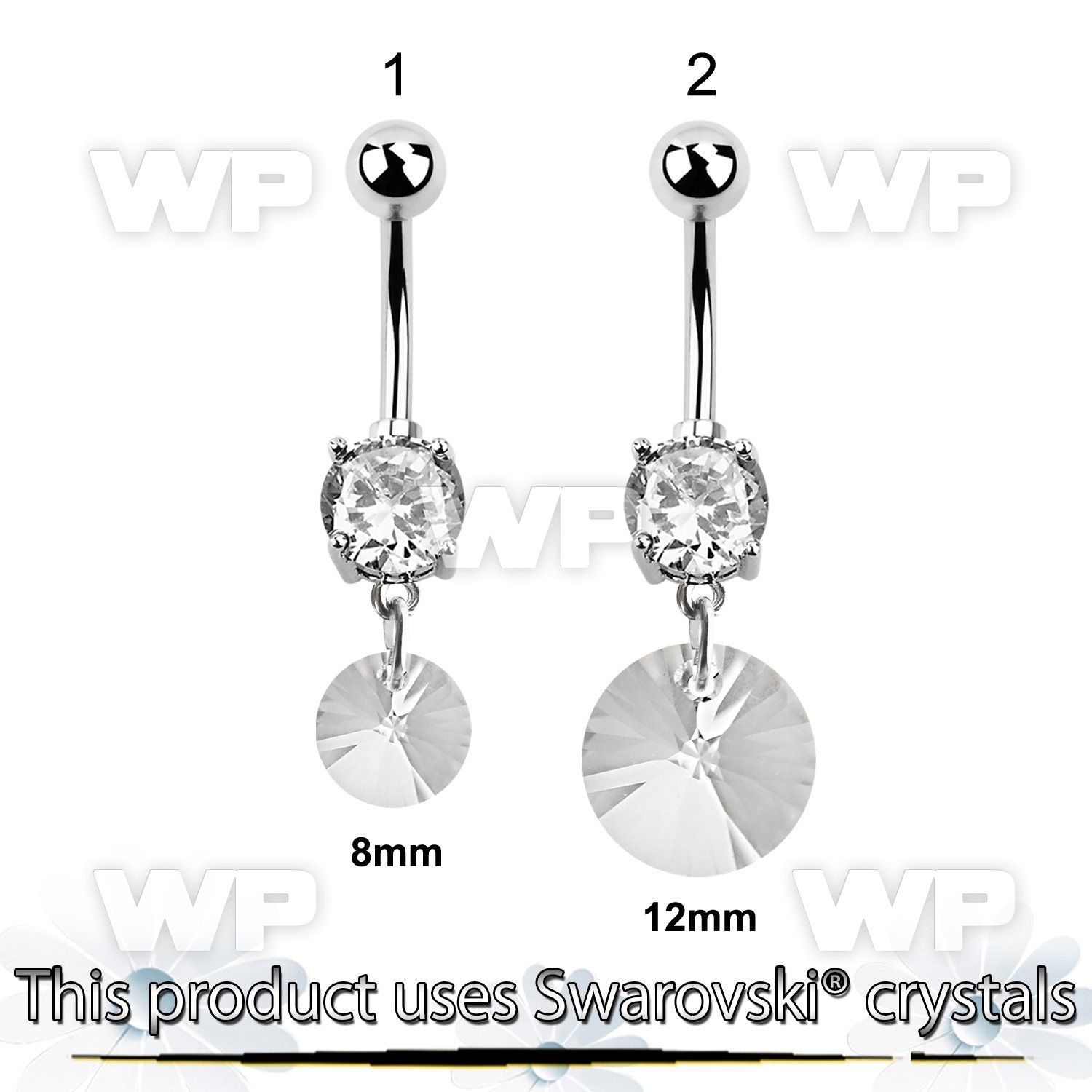 j61let steel belly ring w dangling round swarovski crystal belly piercing