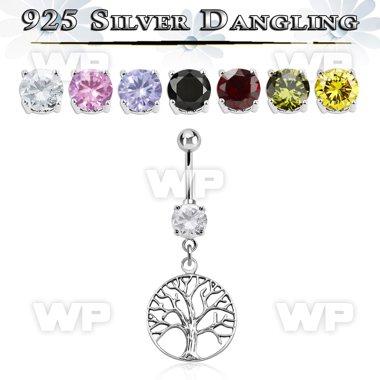 j61q10 steel belly ring w dangling silver 925 tree of life symbo belly piercing