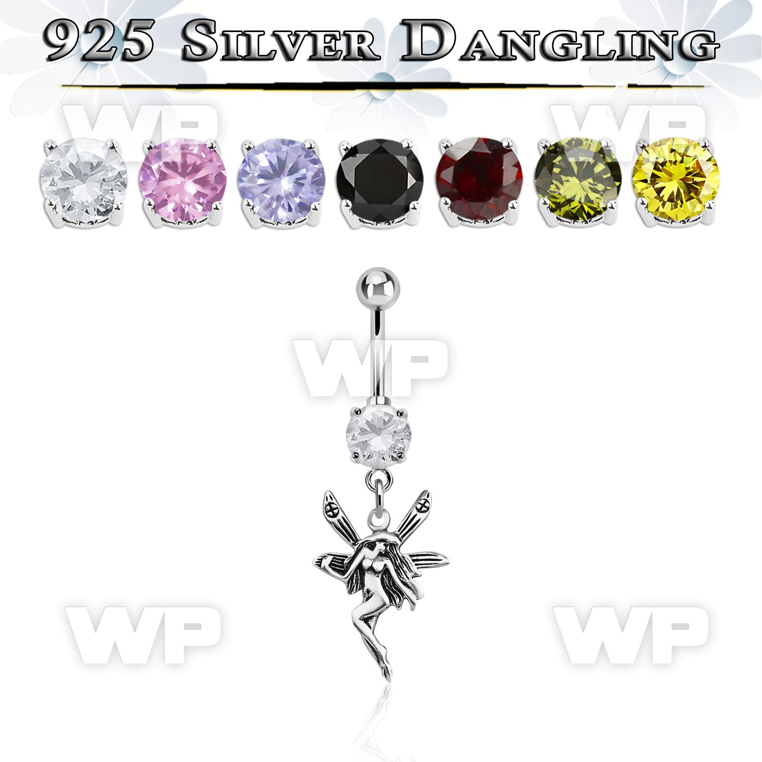 j61q1ek steel belly ring w dangling silver 925 fairy belly piercing