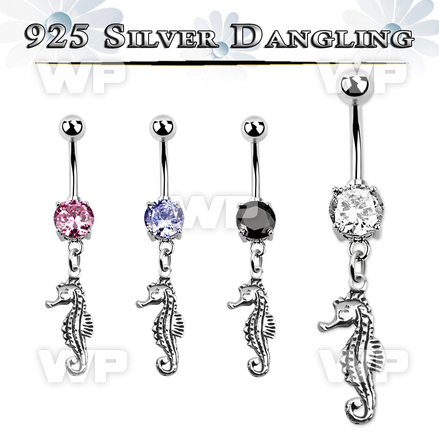 j61q1ez steel belly ring w dangling silver 925 sea horse belly piercing