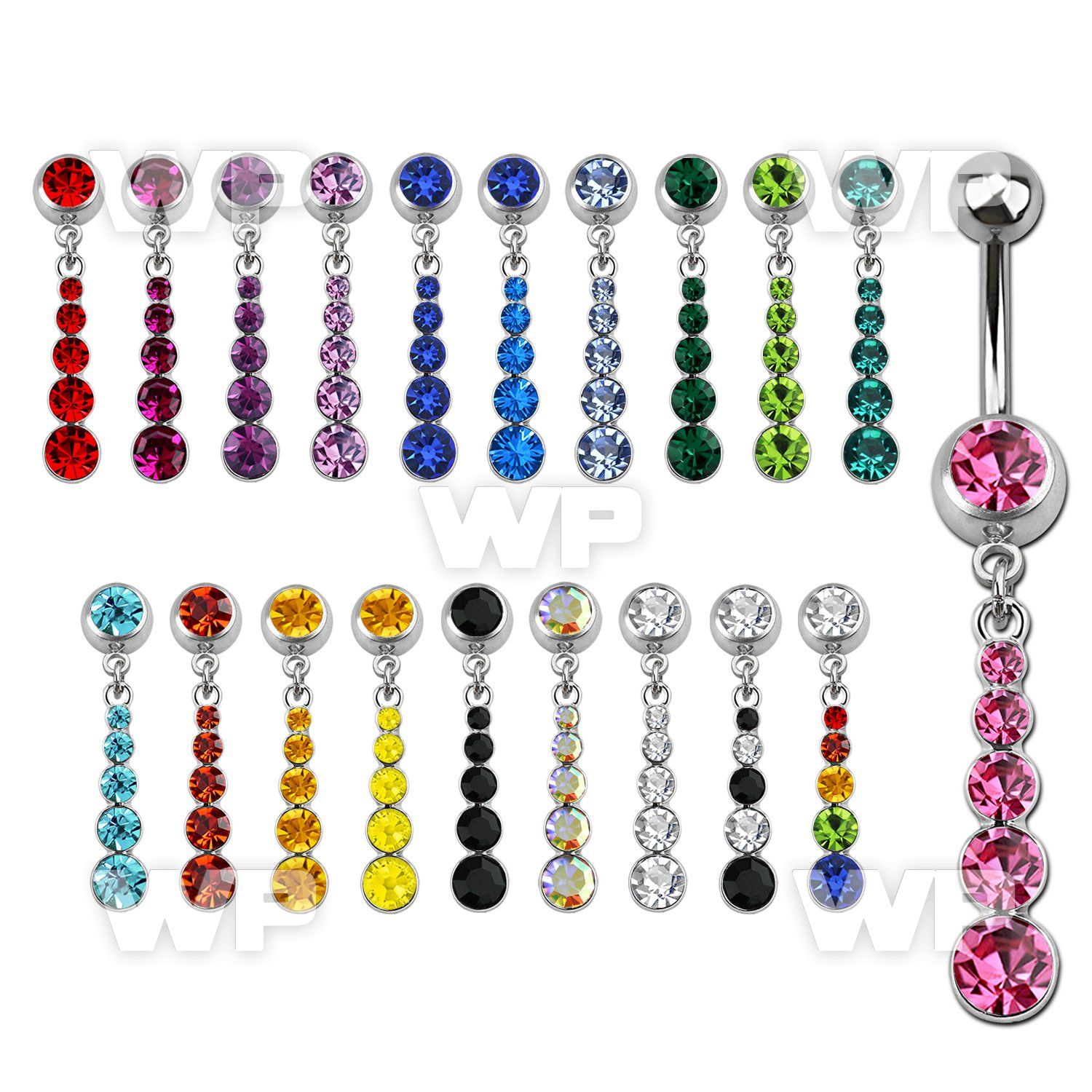j61s0z steel belly ring w dangling crystal chain length 10mm 3 belly piercing