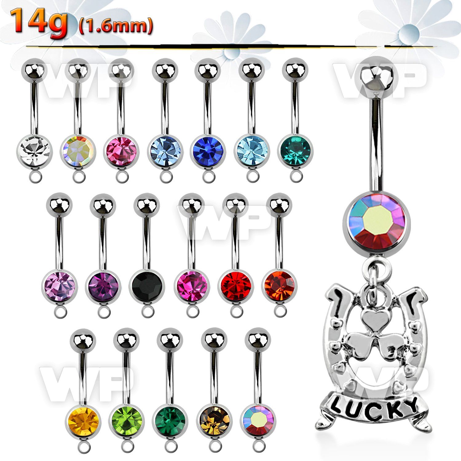j61slk steel belly ring w dangling horseshoe design lucky banner belly piercing