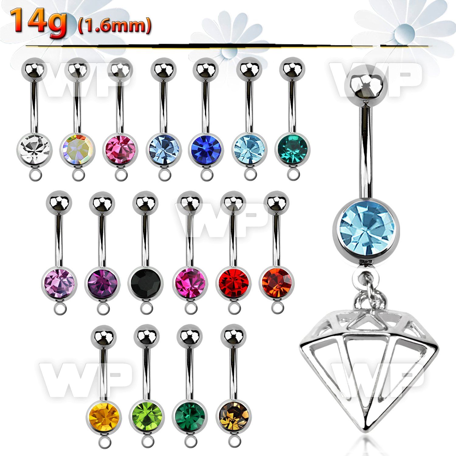 j61sls steel belly ring w 8mm press fit jewel ball diamond shap belly piercing