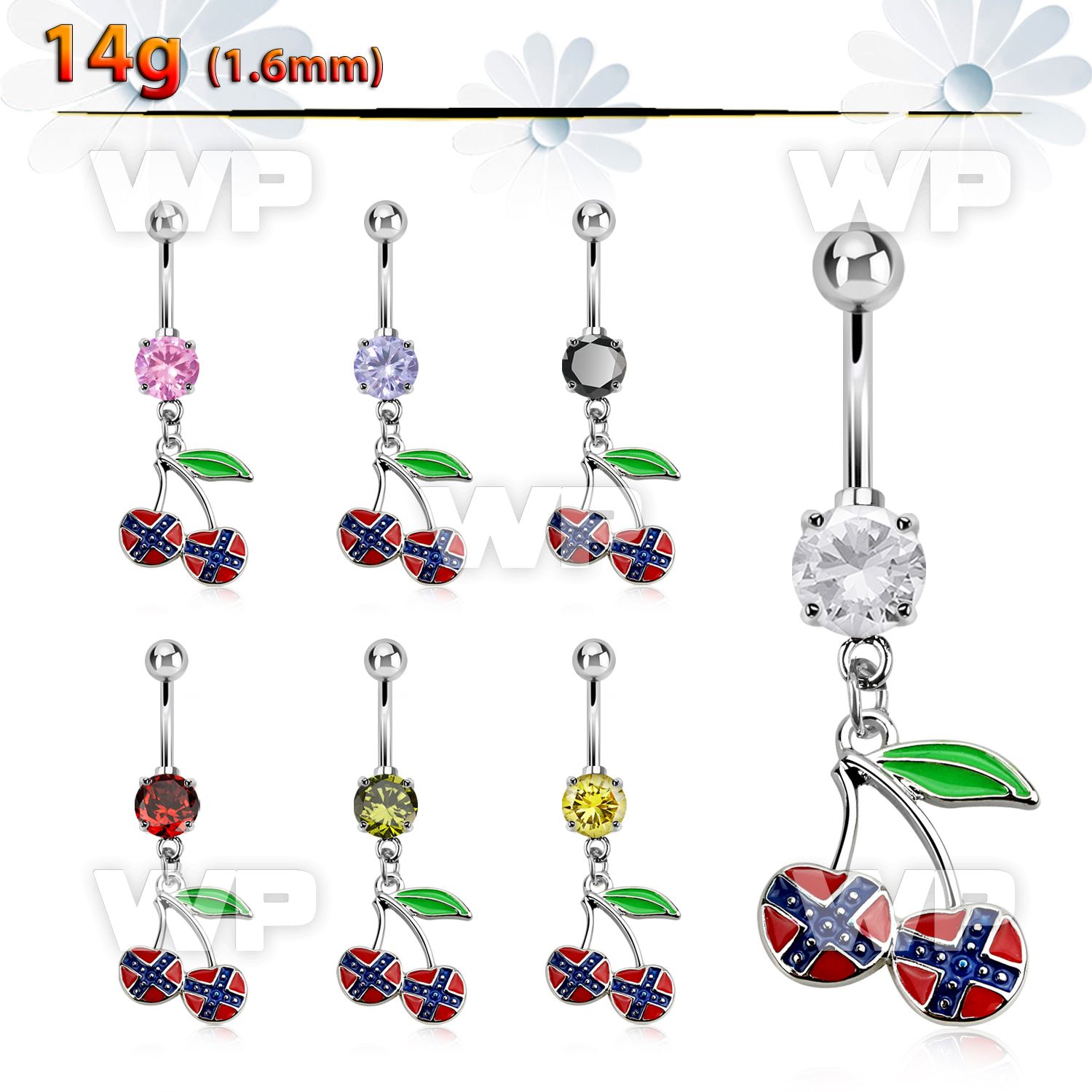 j61sp0f steel belly ring w dangling dangling cherry in colors belly piercing