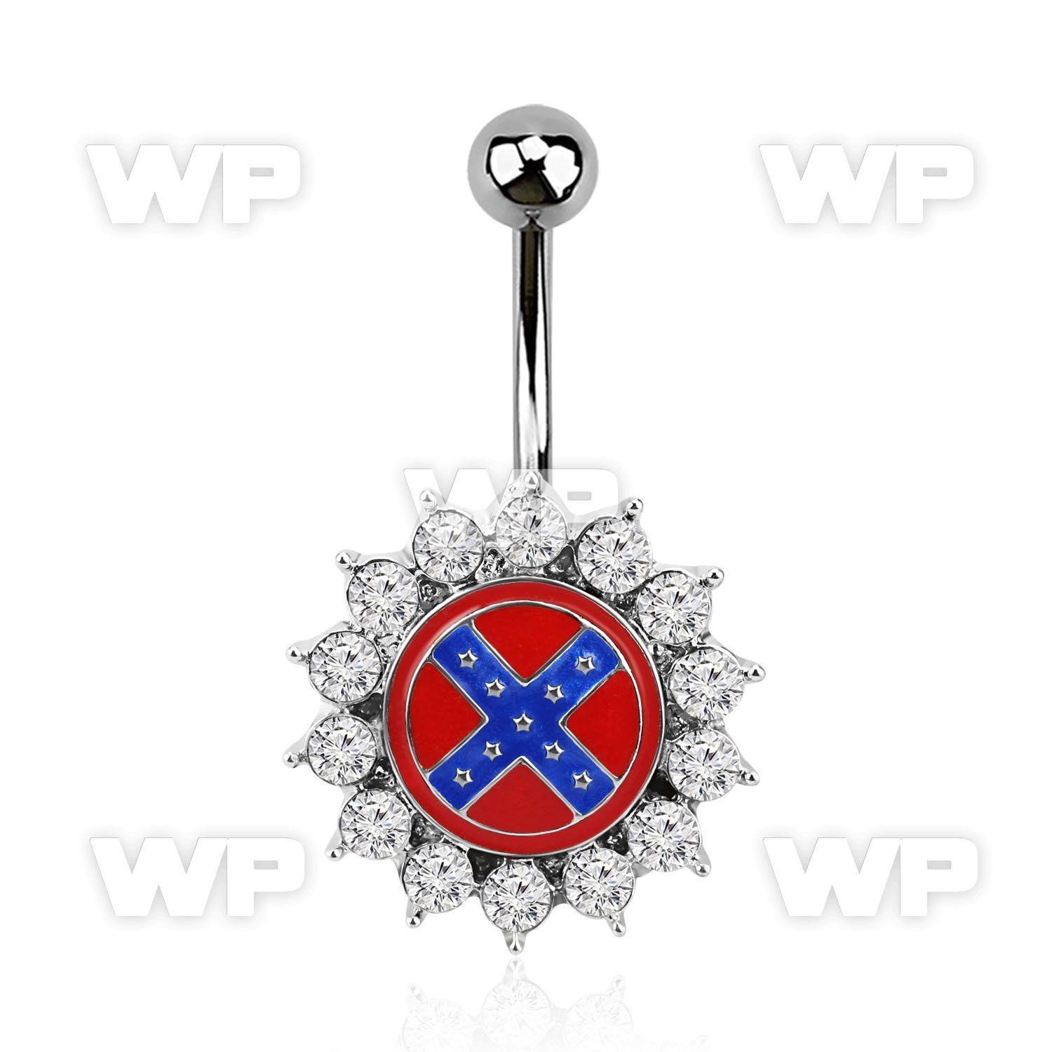 j61sps steel belly ring lower round 12mm confederate logo surrou belly piercing