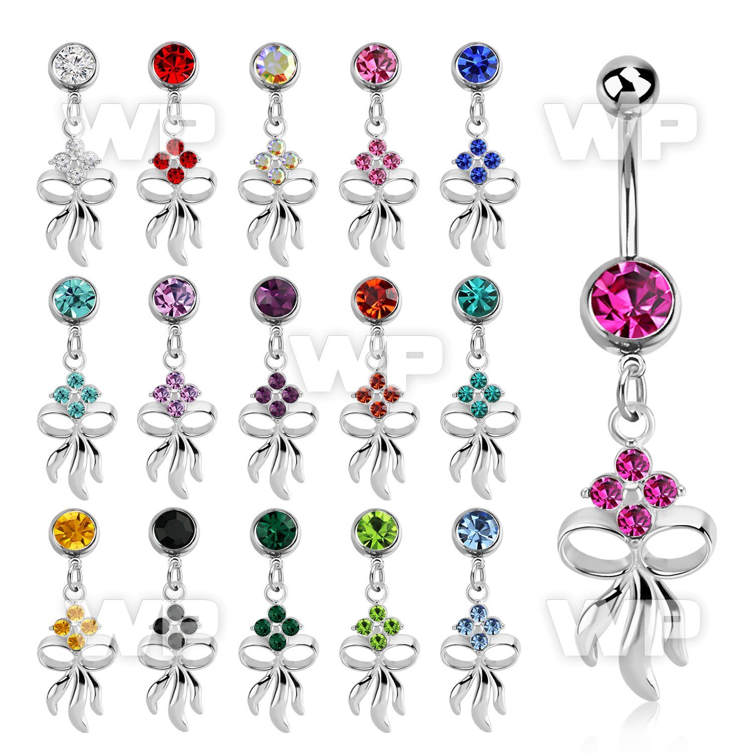 j61spt steel belly ring w dangling flower bow design length belly piercing