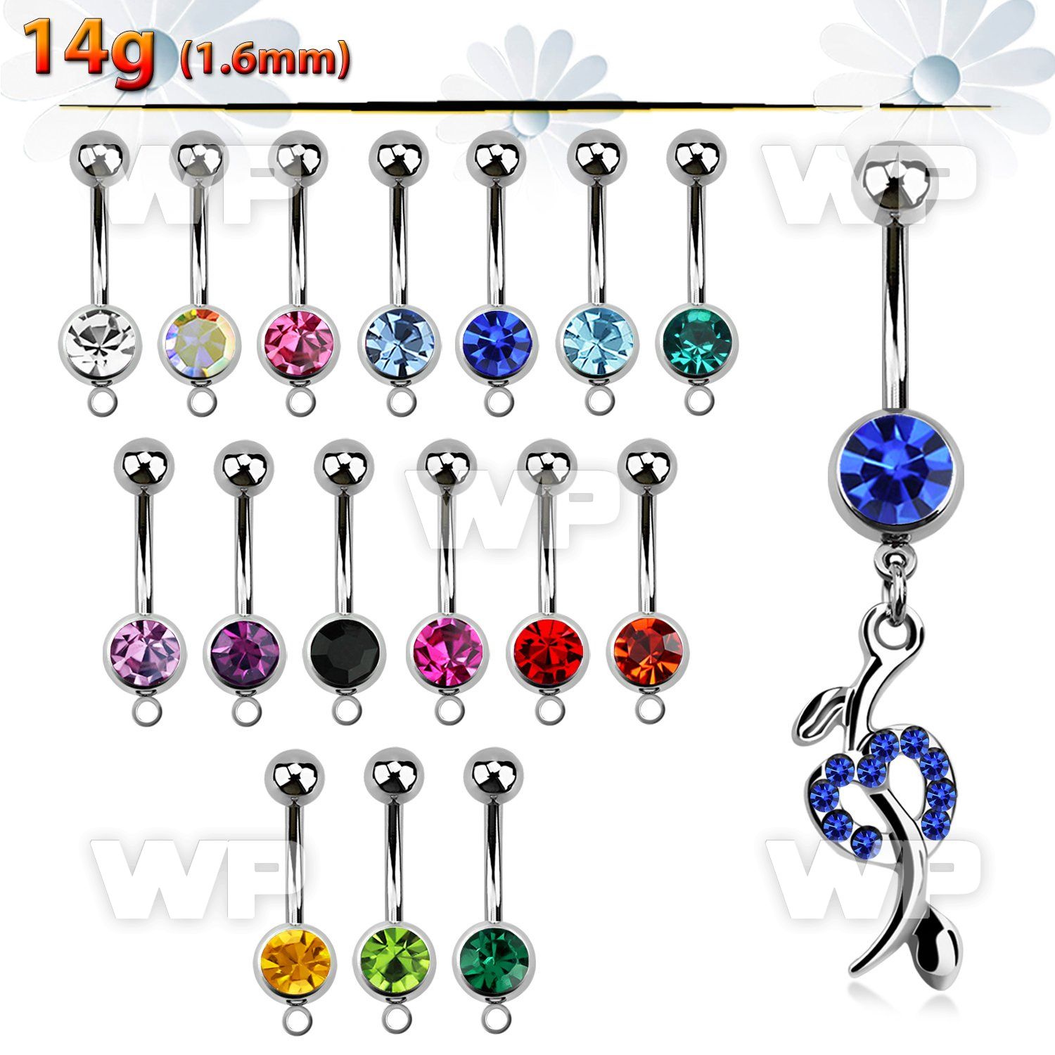 j61xa6l steel belly ring w dangling heart design crystals length belly piercing