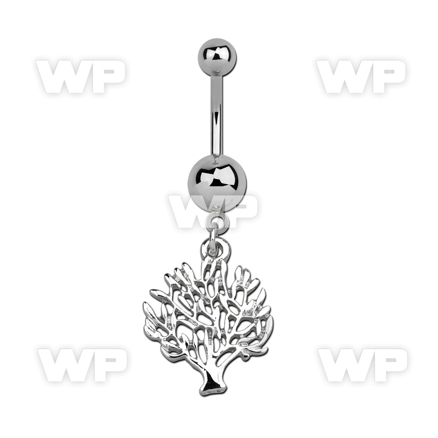 j61y9l steel belly ring w 8mm jewel ball dangling tree of life belly piercing
