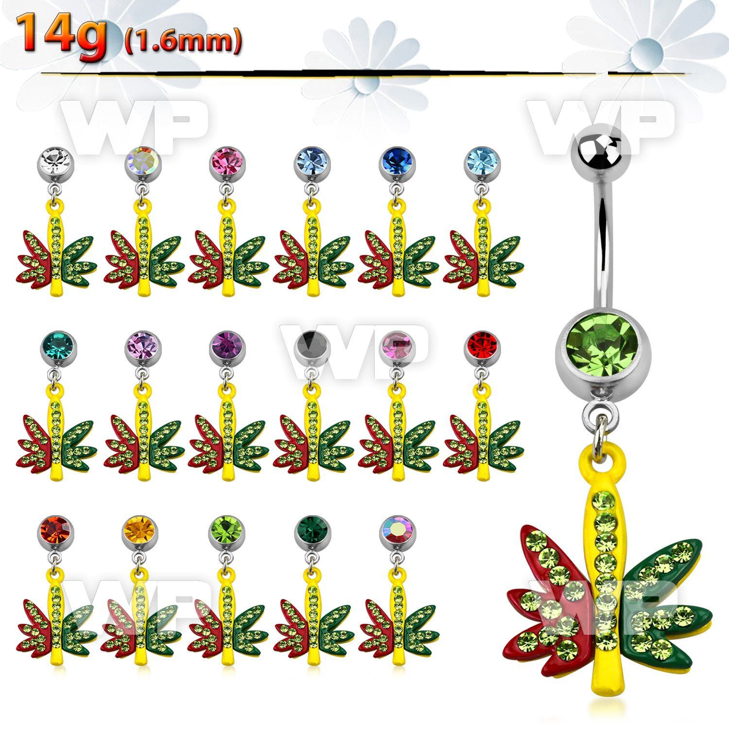 j61ye9 steel belly ring w 8mm jewel ball dangling marijuana belly piercing