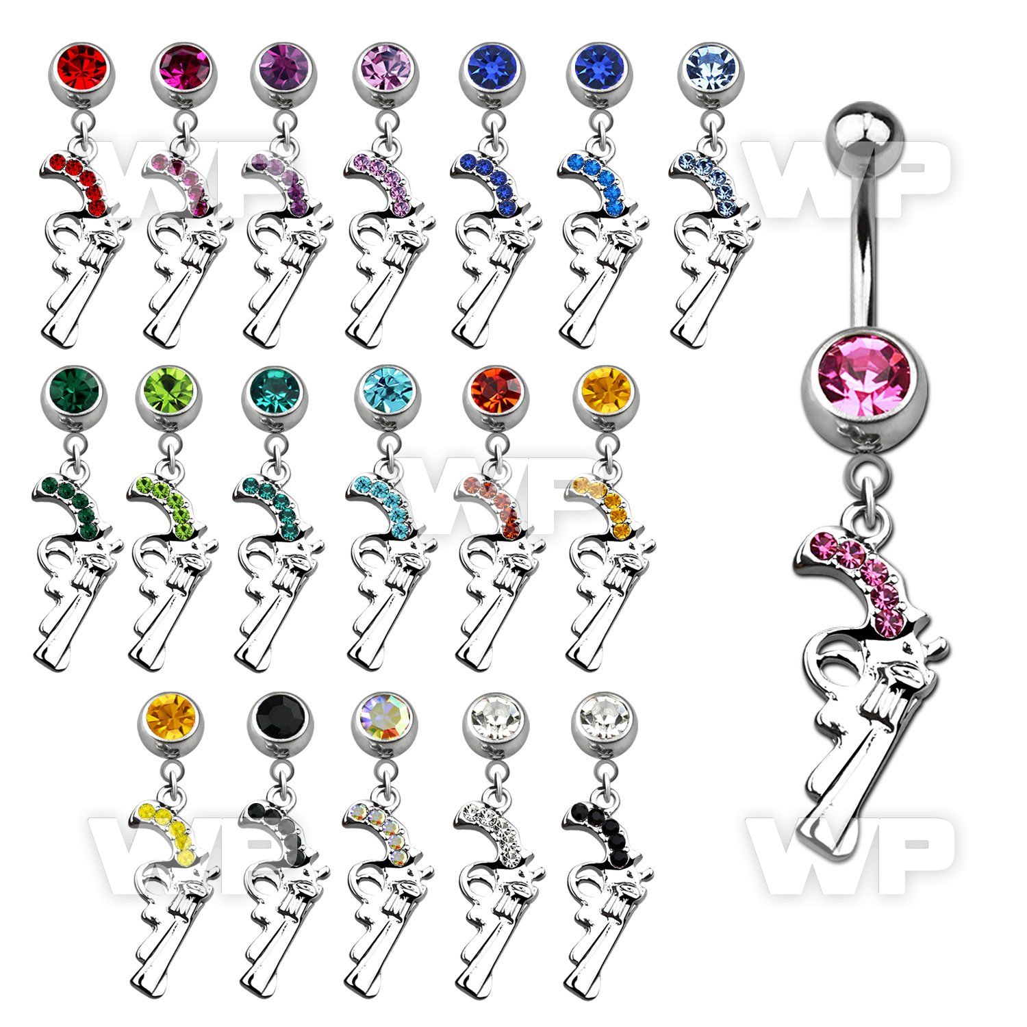 j61zst steel belly ring w 8mm press fit jewel ball pistol dangl belly piercing