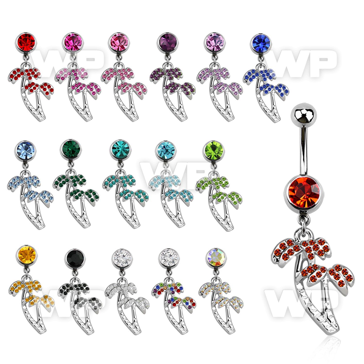 j61zyz steel belly ring w 8mm jewel ball dangling pair of crys belly piercing