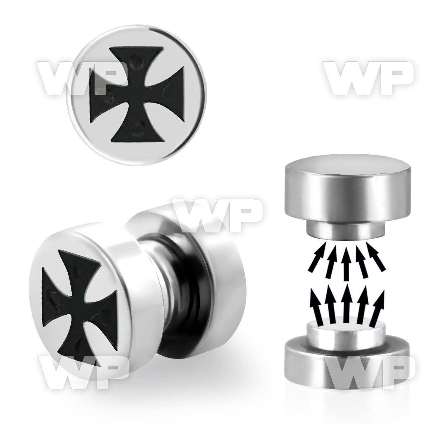 j8m9 steel magnetic fake plup iron cross logo size 8mm belly piercing