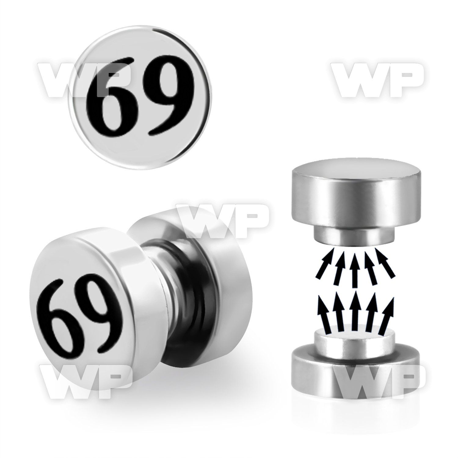 j8mek steel magnetic fake plup 69 logo size 8mm belly piercing