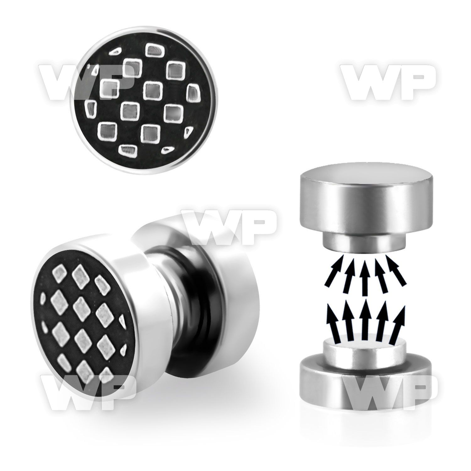 j8mes steel magnetic fake plup checkerboard logo size 8mm ear lobe piercing