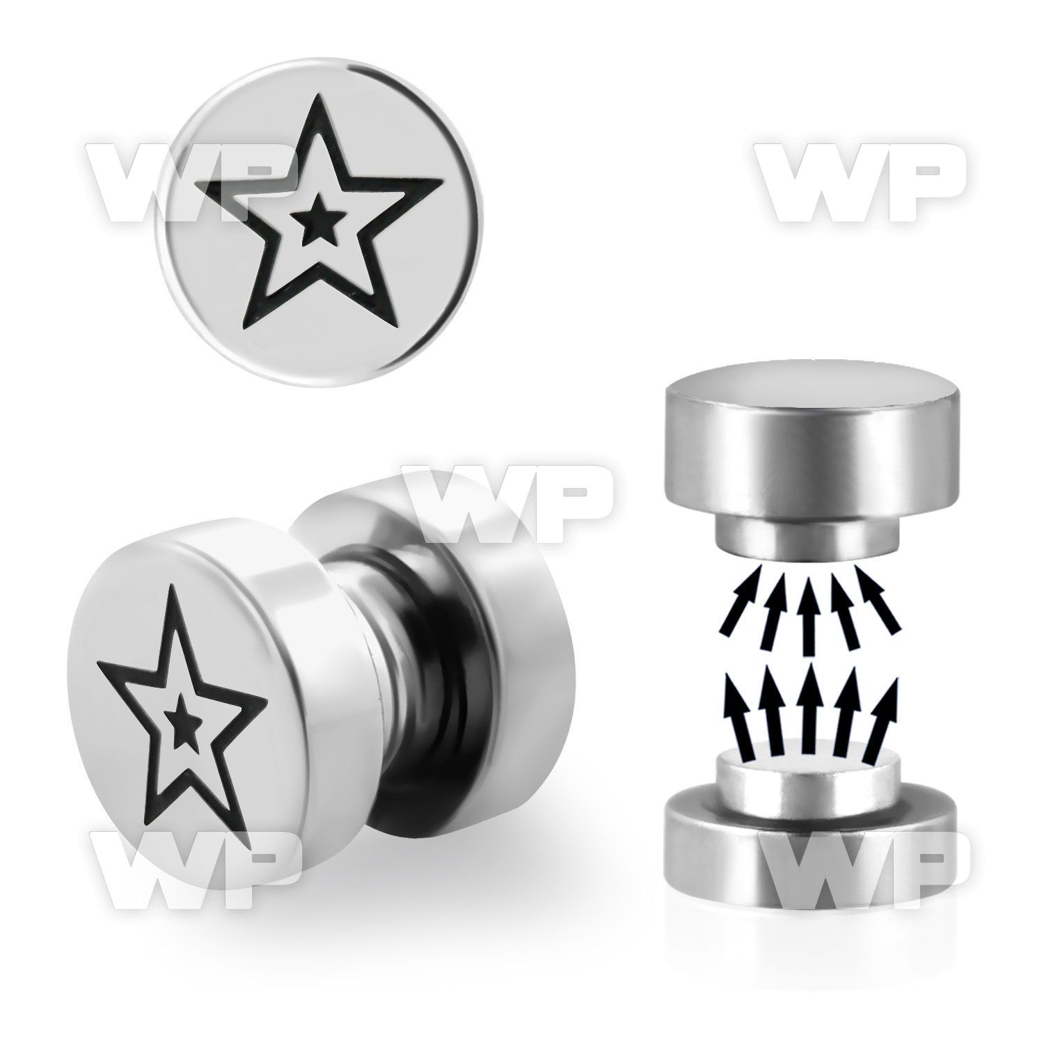 j8mt steel magnetic fake plup star logo size 8mm belly piercing