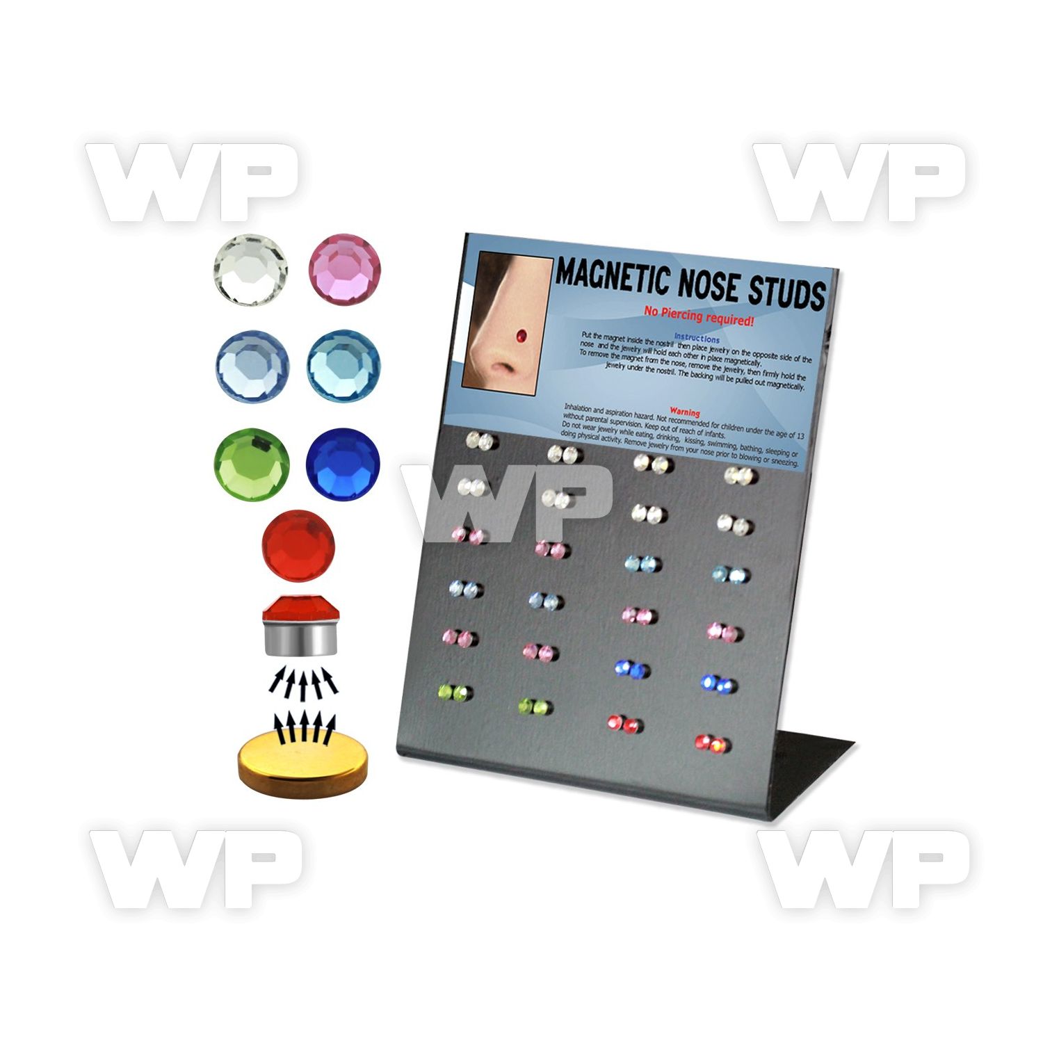 ji9p display with magnetic 3mm flat crystal fake l shaped nose belly piercing