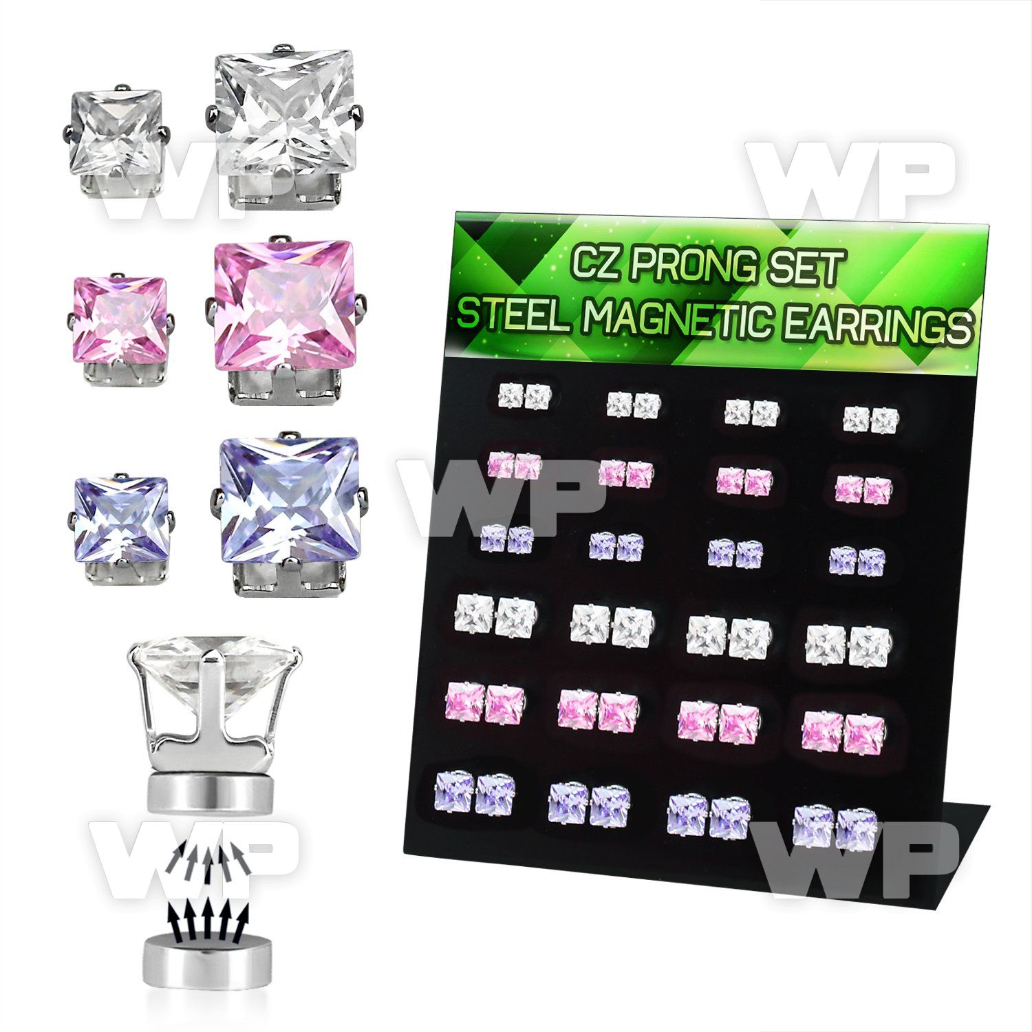 jiee0 display with magnetic 316l steel ear studs square prong ear lobe piercing
