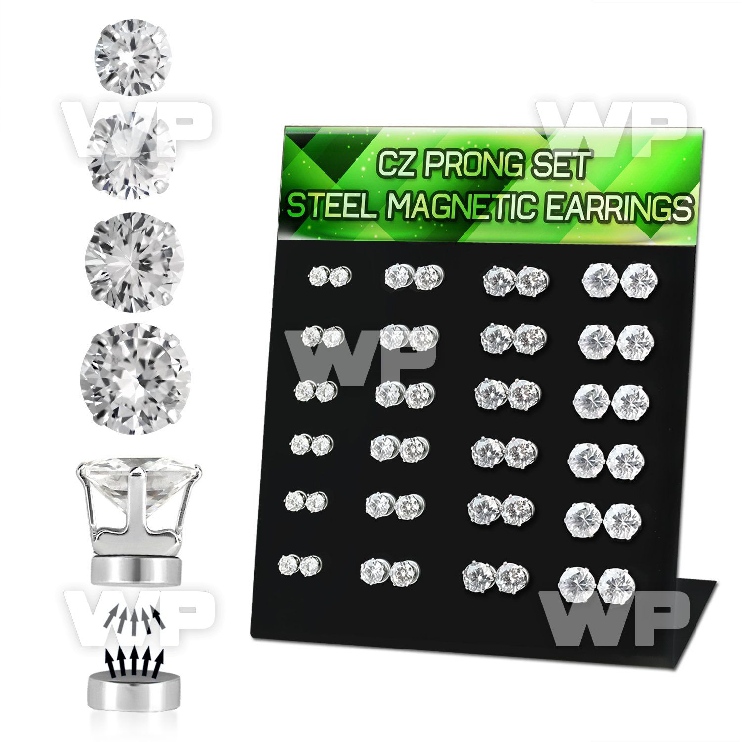 jieee display with magnetic 316l steel ear studs round prong ear lobe piercing