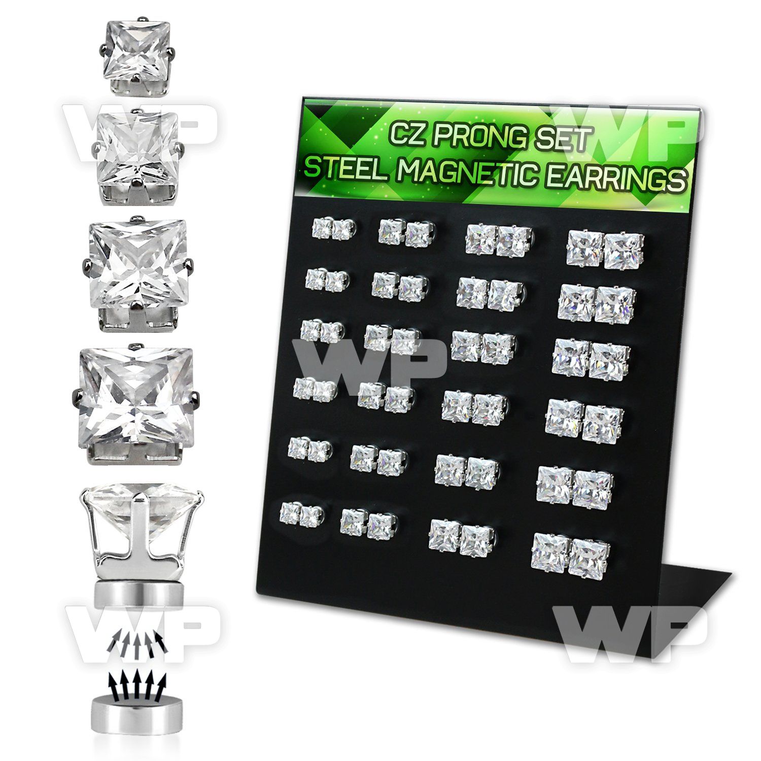 jieez display with magnetic 316l steel ear studs square prong ear lobe piercing