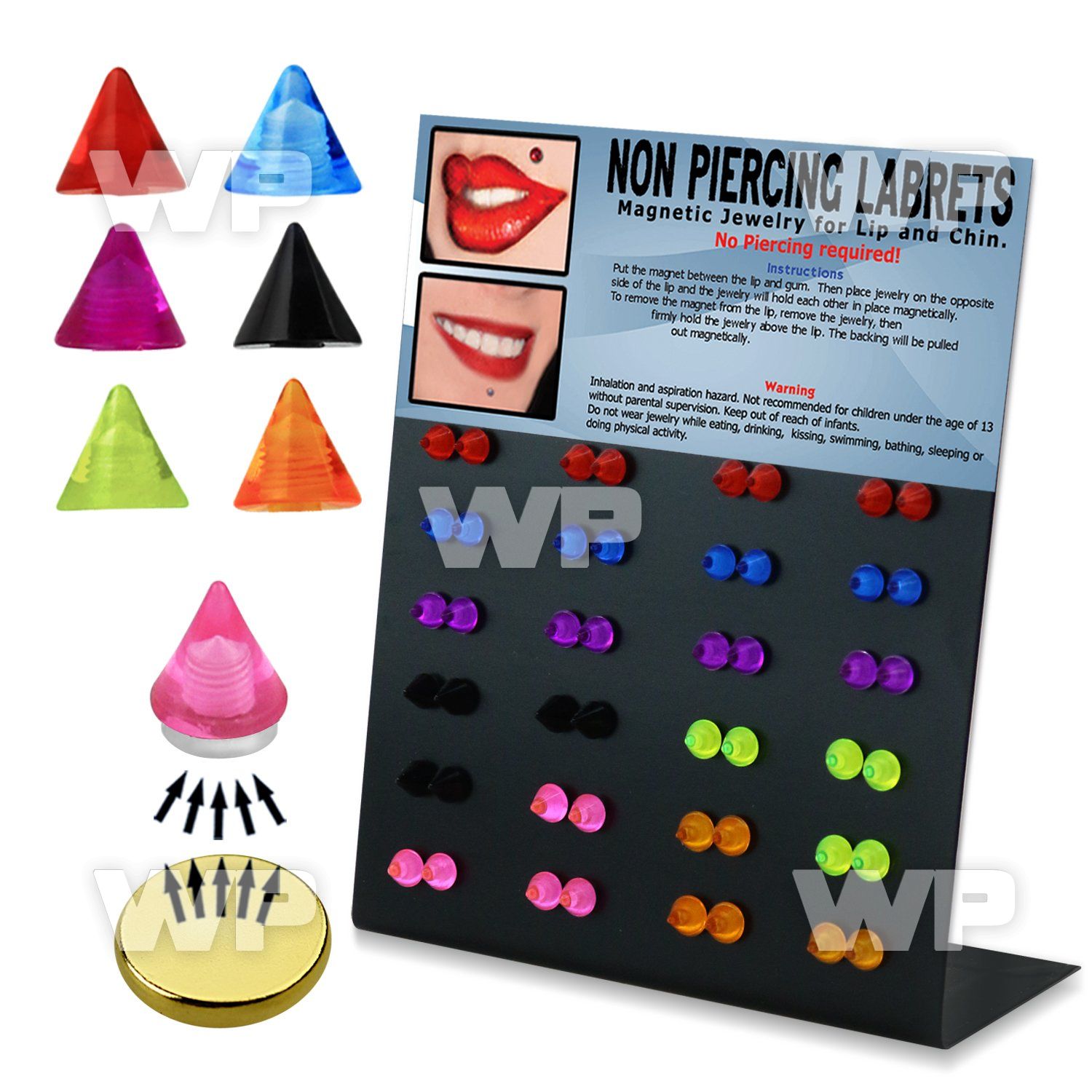 jiepe display with magnetic 5mm acrylic fake labret stud studs belly piercing