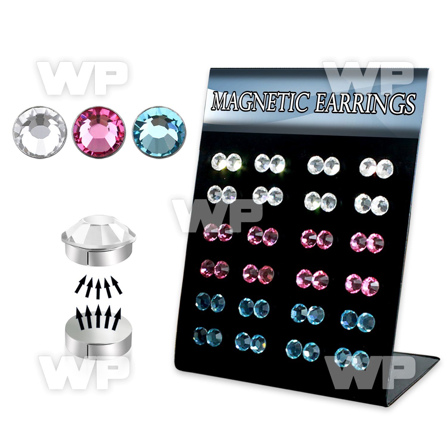 jit0 board with 6mm round crystal magnetic earring s in mixed belly piercing