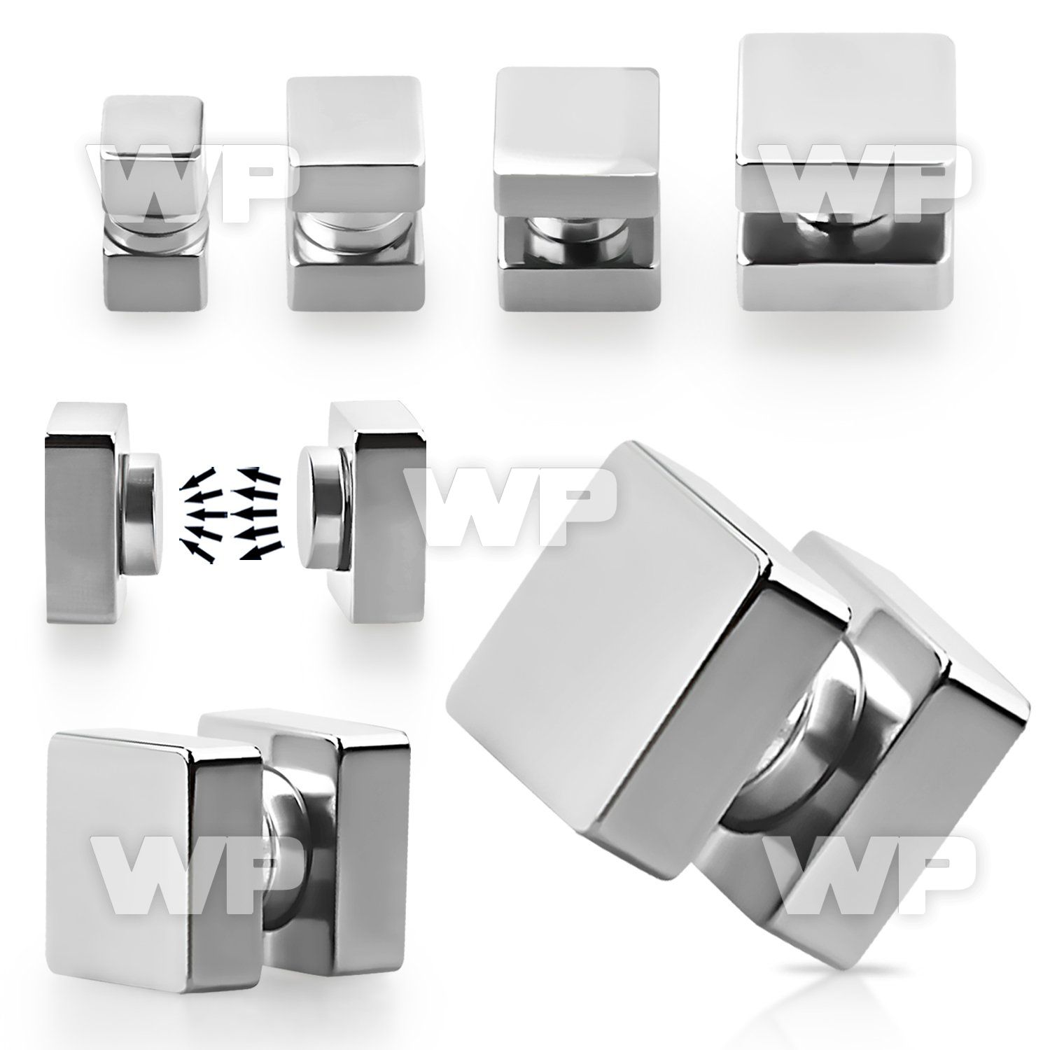 jm3v steel magnetic fake plup square sides ear lobe piercing