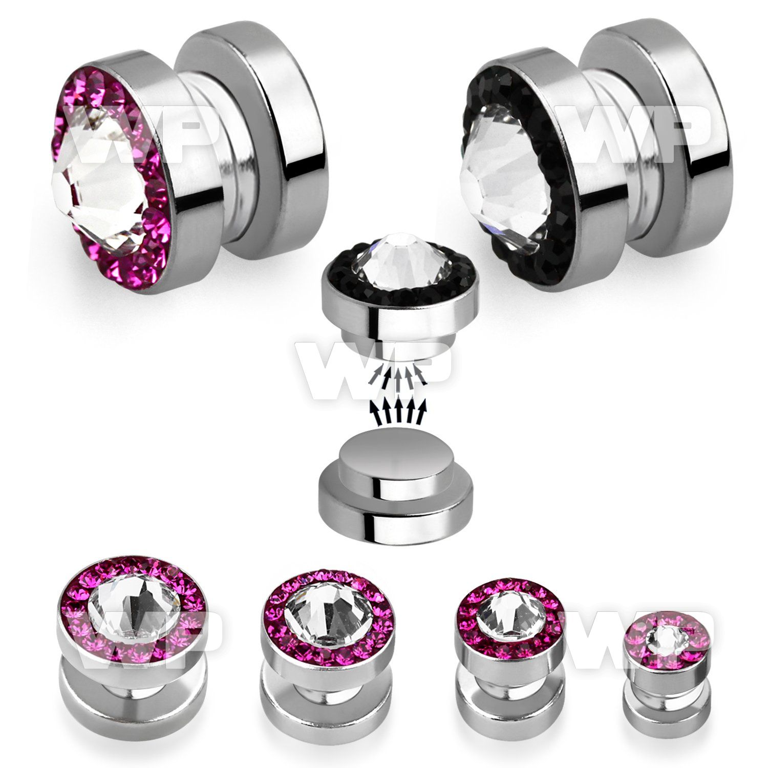 jmi64 magnetic steel fake cheater plug big ferido glued clear ear lobe piercing