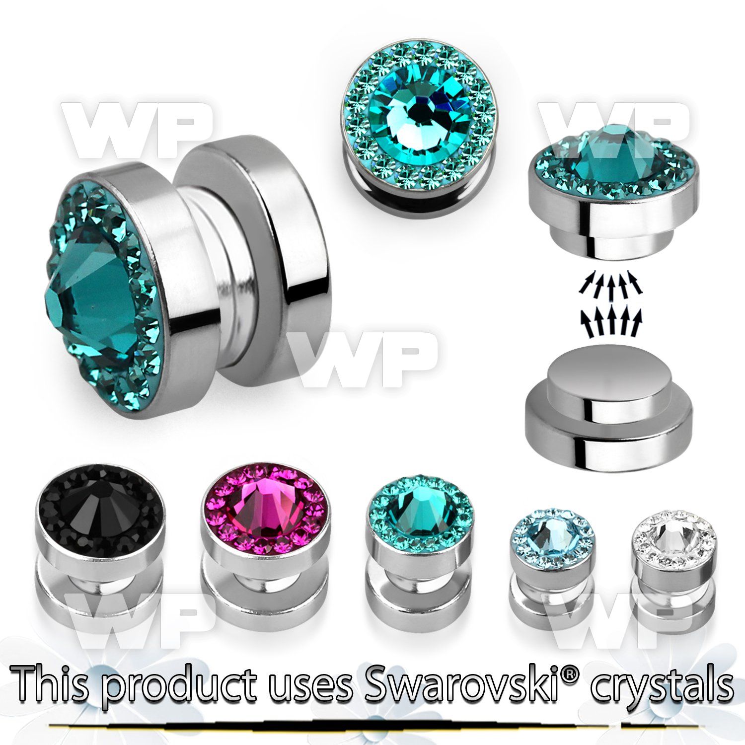 jmi6 magnetic steel fake cheater plug big ferido glued swarovs ear lobe piercing