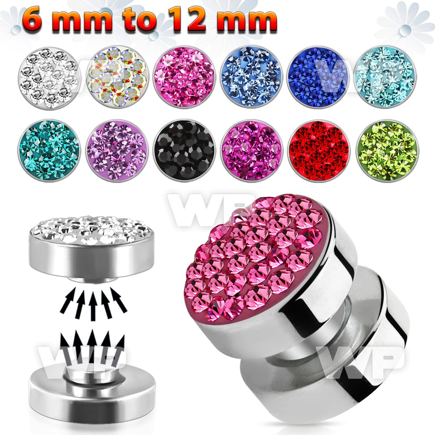 jmj6 steel magnetic fake plup ferido glued multi crystal top belly piercing