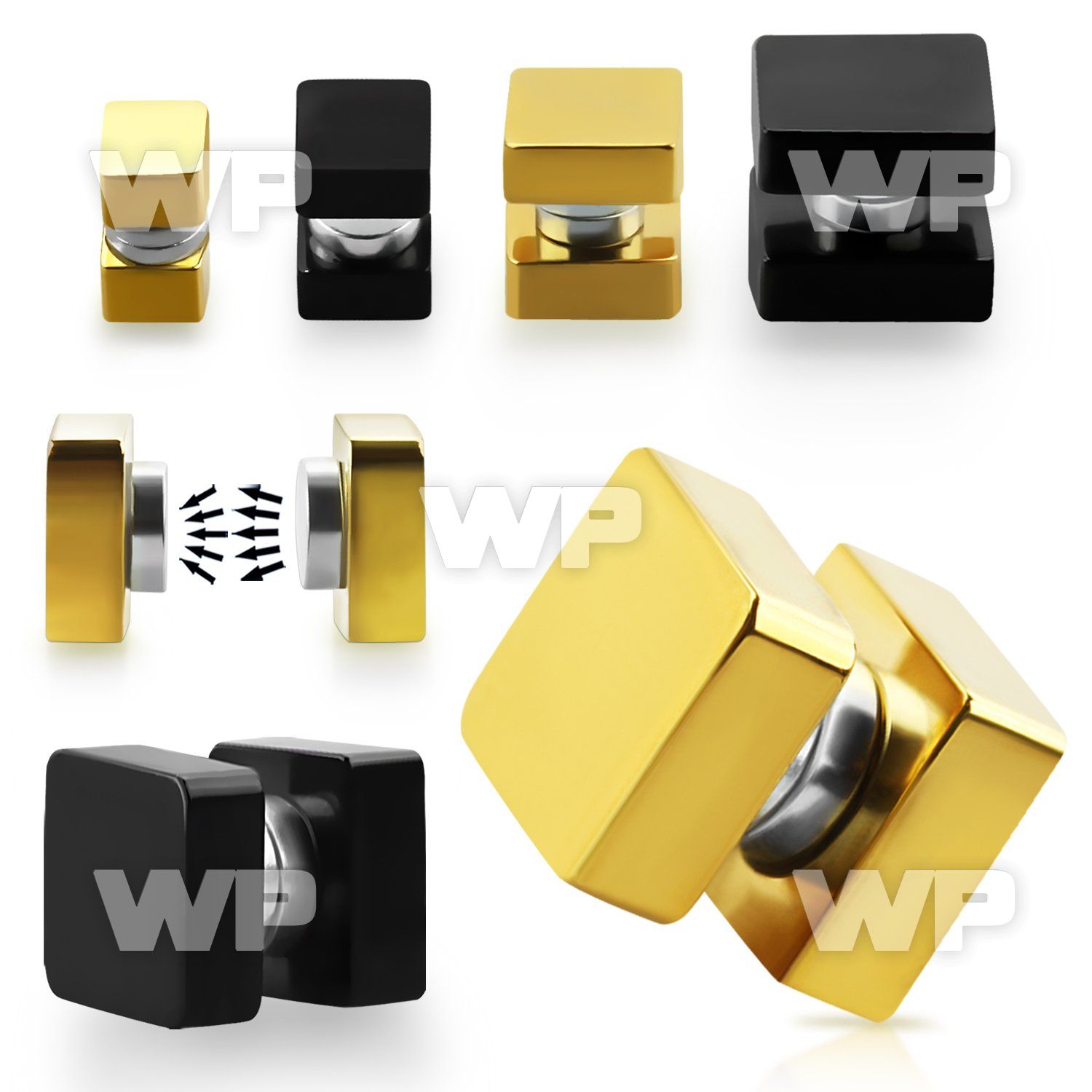 jmr3v ion plated 316l steel magnetic fake cheater plug square ear lobe piercing